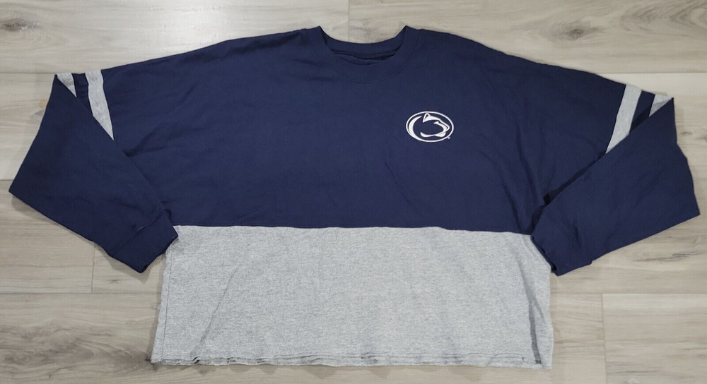 Penn State Nittany Lions T-Shirt Adult Large Navy Blue Cropped Retro Long Sleeve